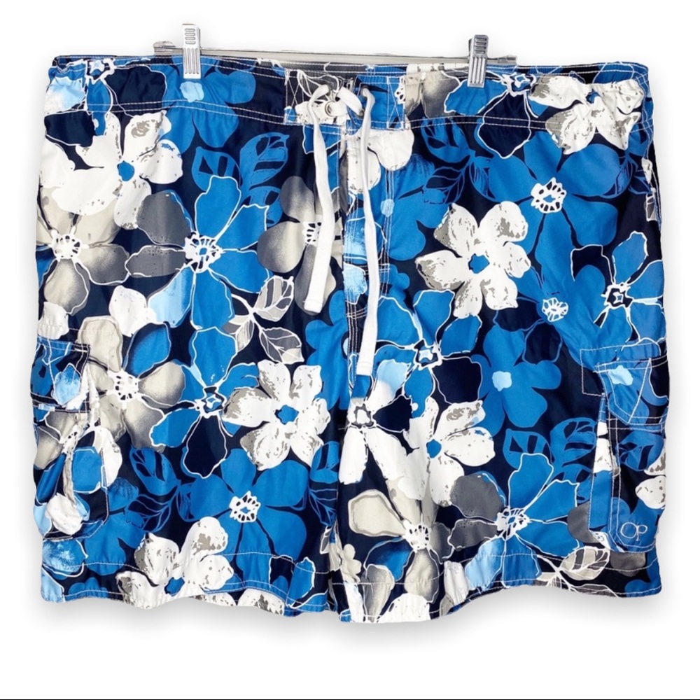 Men's OP Blue Floral Hawaii Swim Trunks Shorts 2XL